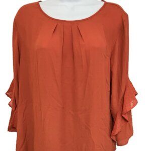Van Heusen Medium Burnt Orange Long Ruffled Sleeve polyester round neck Blouse
